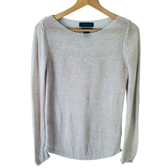 Tahari 100% Linen Open Weave Lightweight Long Sleeve Sweater Size M - Picture 4 of 15